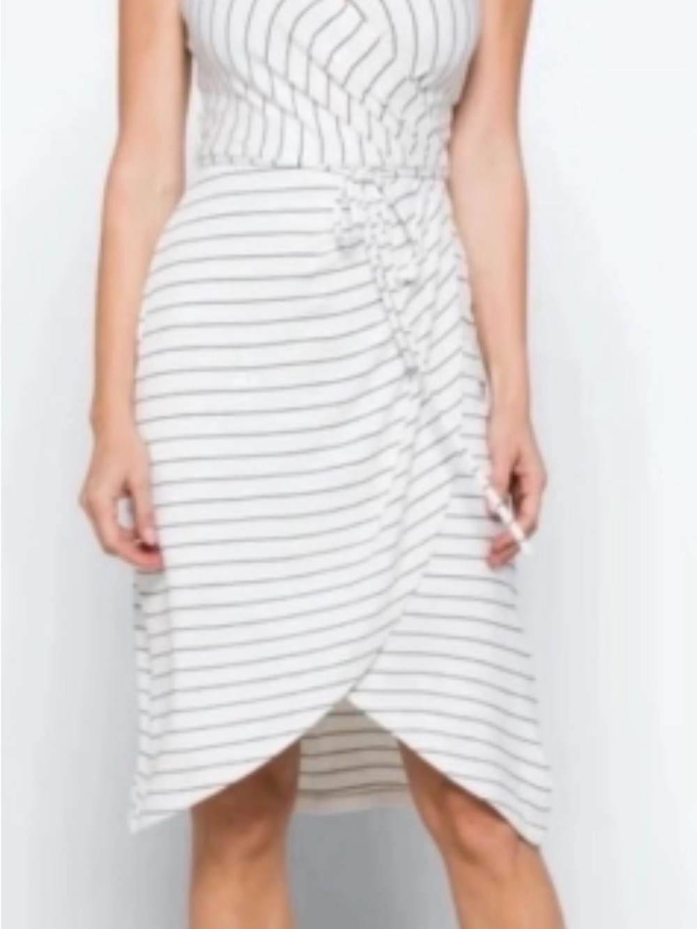 41 Hawthorn White and Black Striped Wrap Midi Dress
